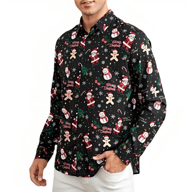 Snowman Candy Print Casual Shirt For Christmas