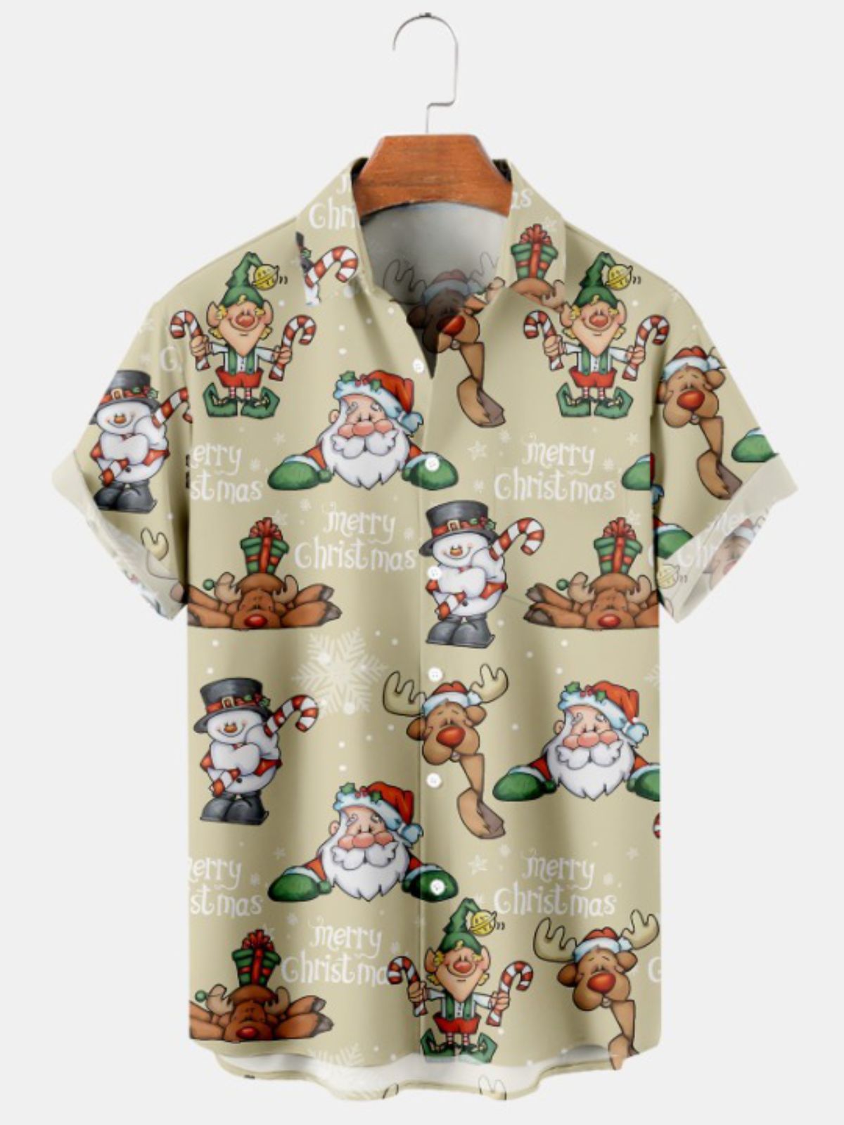 Snowman Print Casual Short Sleeve Shirt