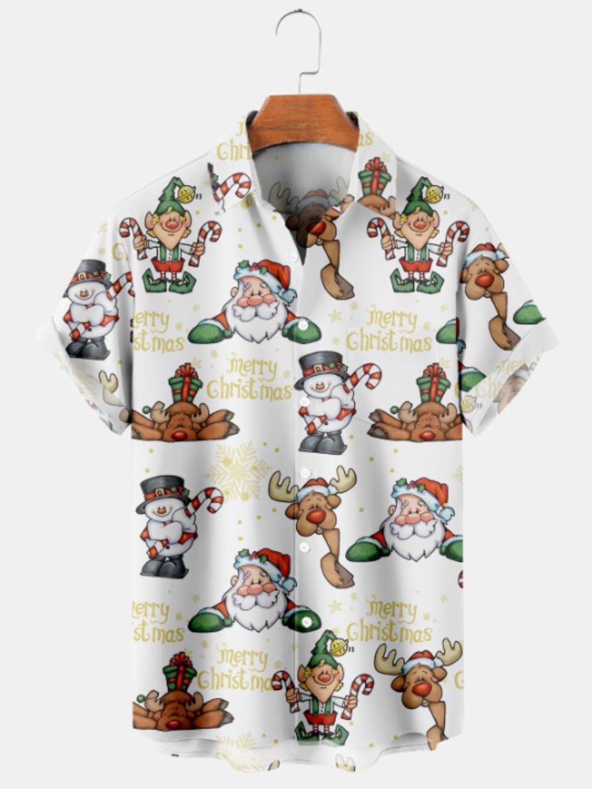 Snowman Print Casual Short Sleeve Shirt