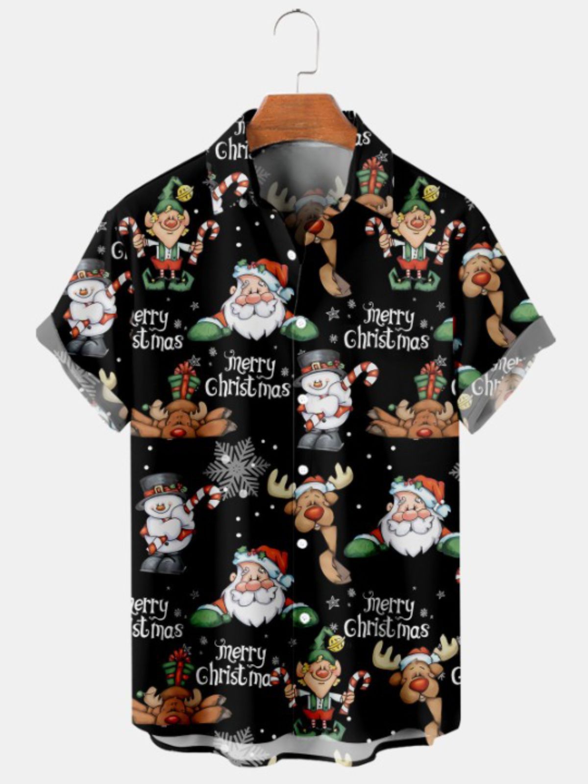 Snowman Print Casual Short Sleeve Shirt