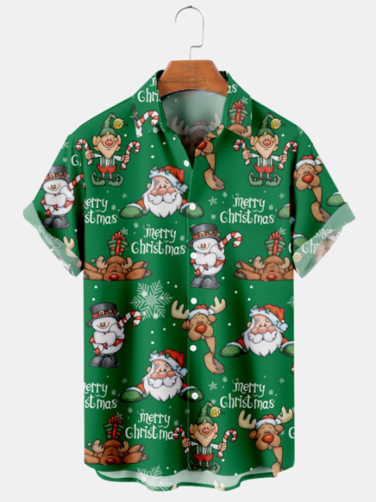 Snowman Print Casual Short Sleeve Shirt