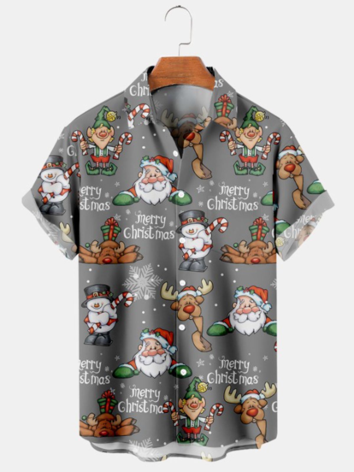 Snowman Print Casual Short Sleeve Shirt