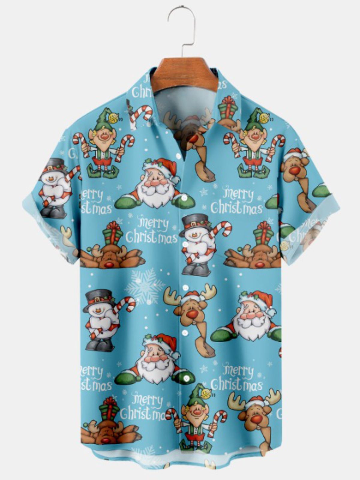 Snowman Print Casual Short Sleeve Shirt