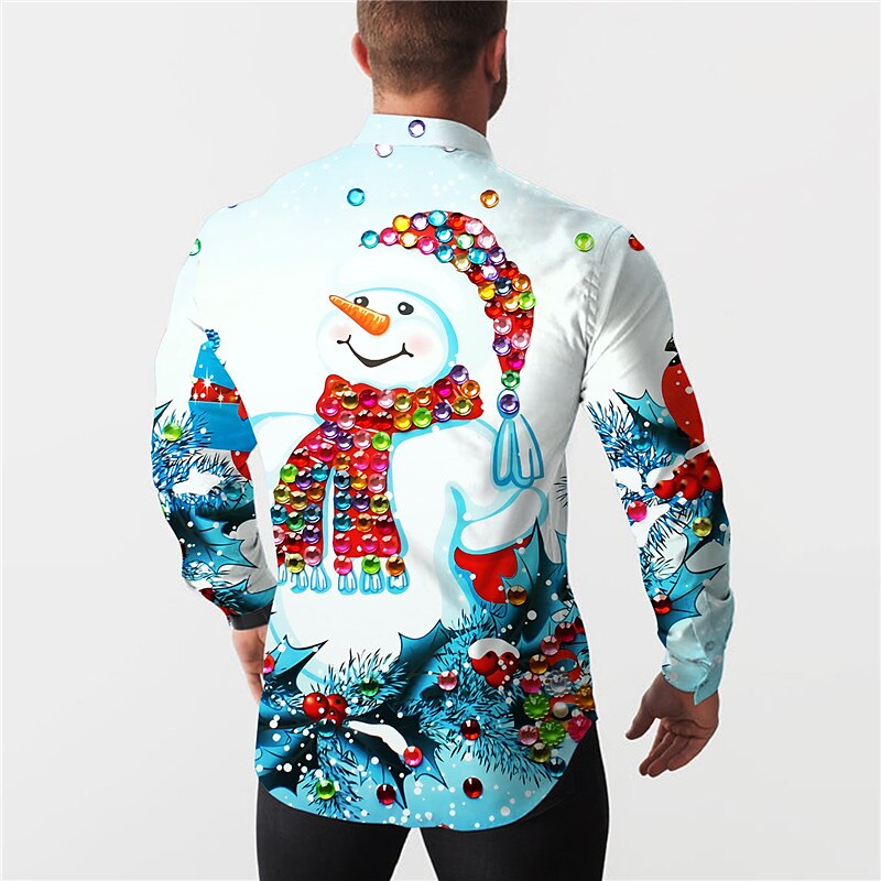 Snowman Turndown Printed Shirt