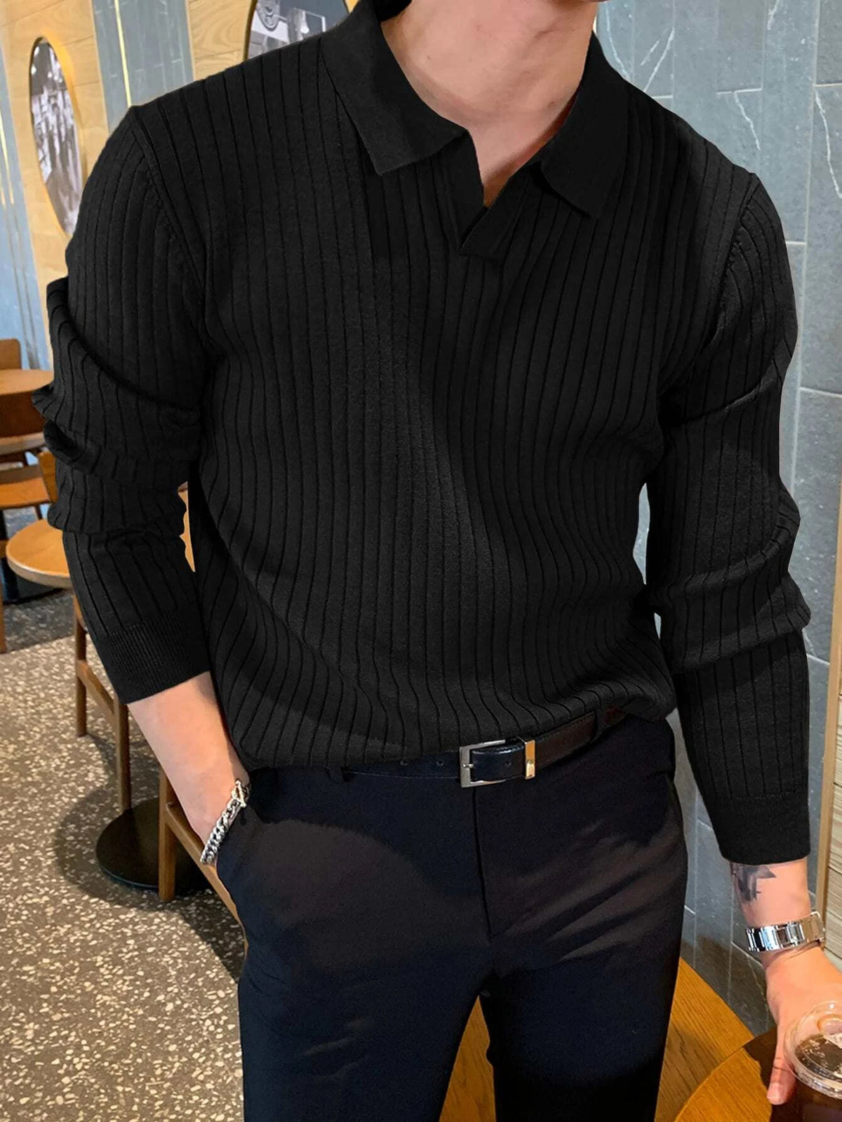 Casual Solid Ribbed Knit Sweater