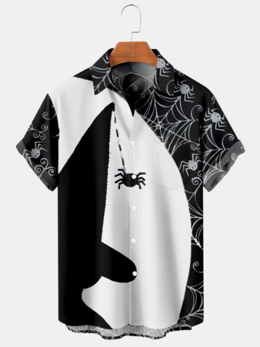 Spider Print Contrast Short Sleeve Shirt