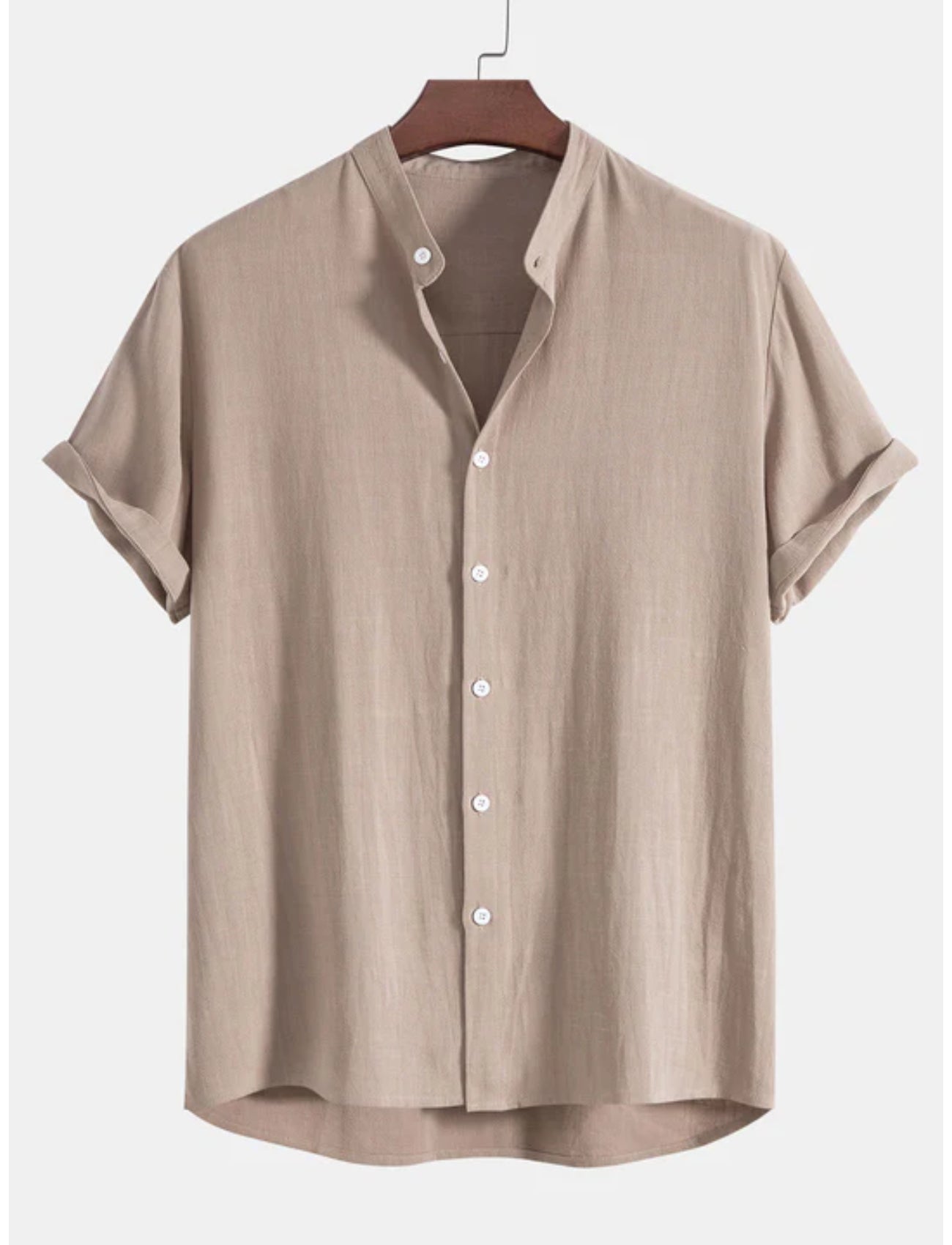 Stand Collar Linen Blend Shirt