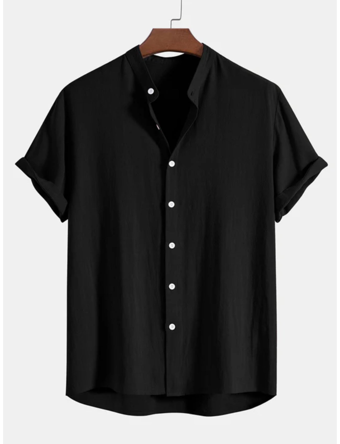 Stand Collar Linen Blend Shirt