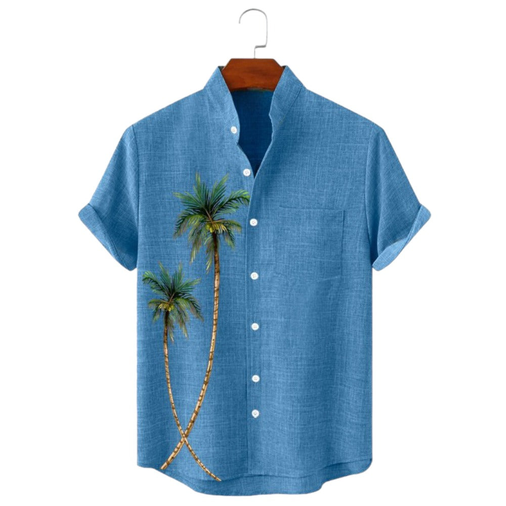 Stand Collar Tree Print Shirt