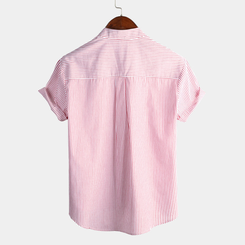 Stand Collar Short Sleeve Striped Classic Shirts