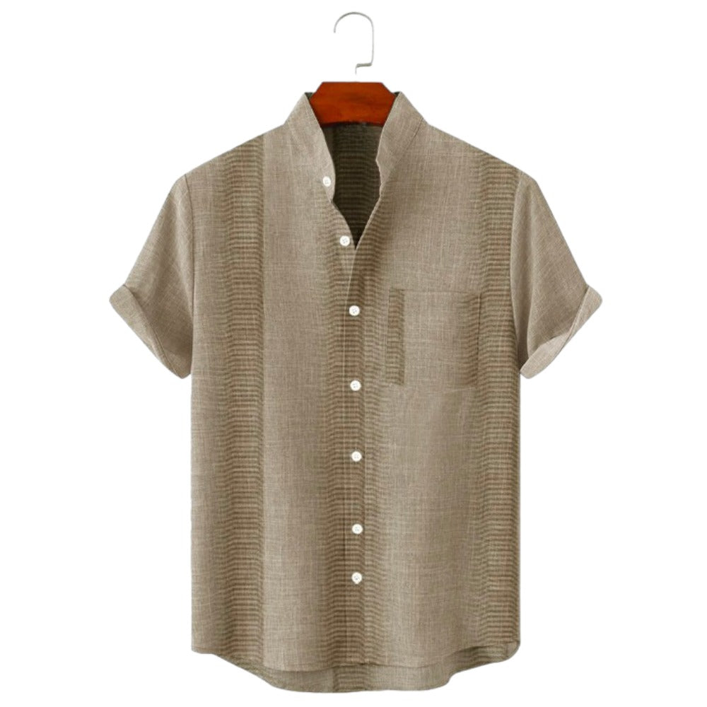 Stand Collar Striped Short Sleeve Shirt