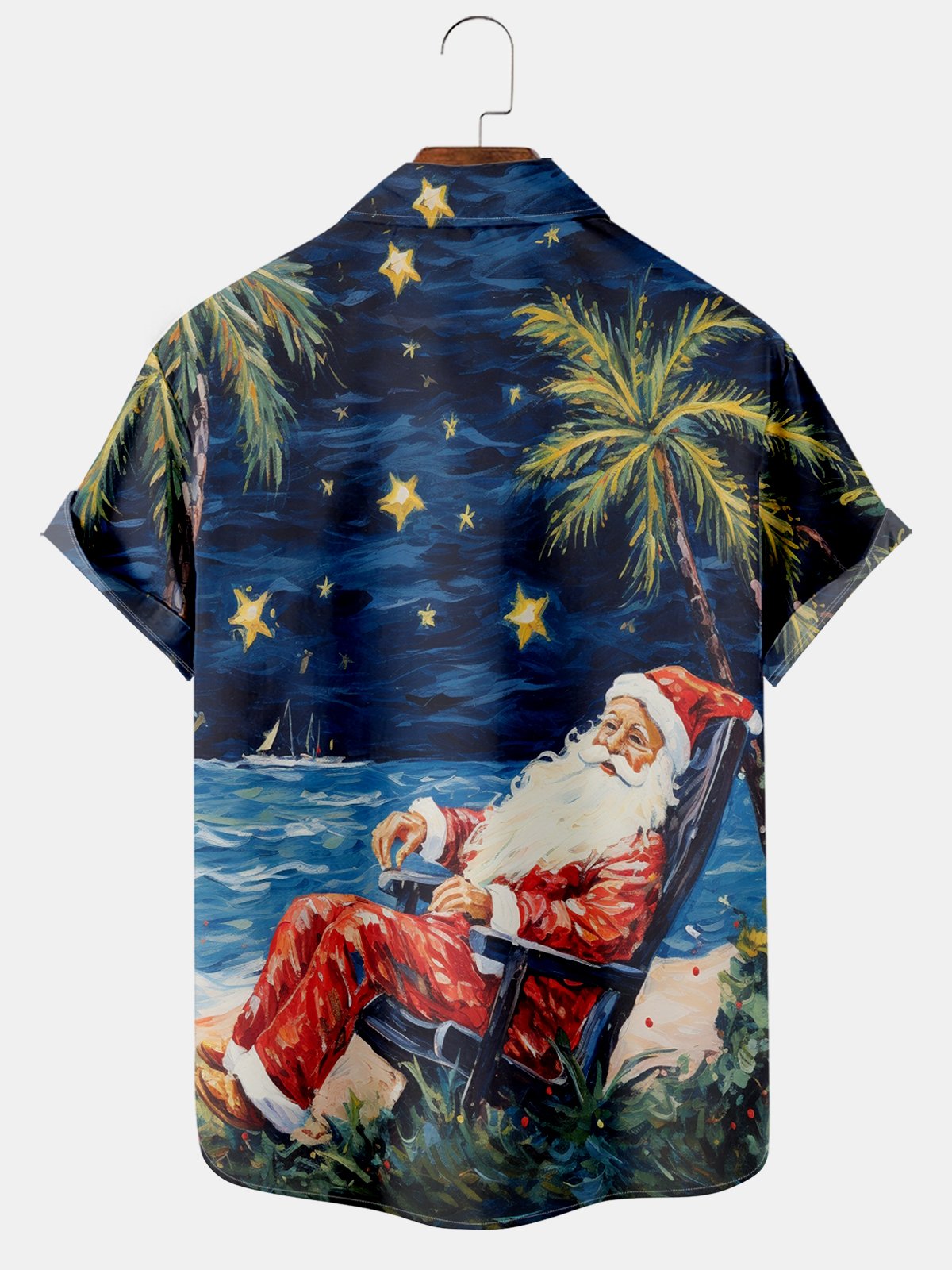 Starry Sky Oil Painting Beach Print Shirt