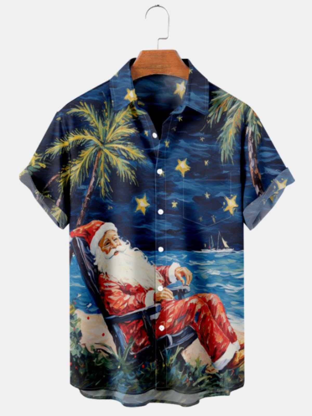 Starry Sky Oil Painting Beach Print Shirt