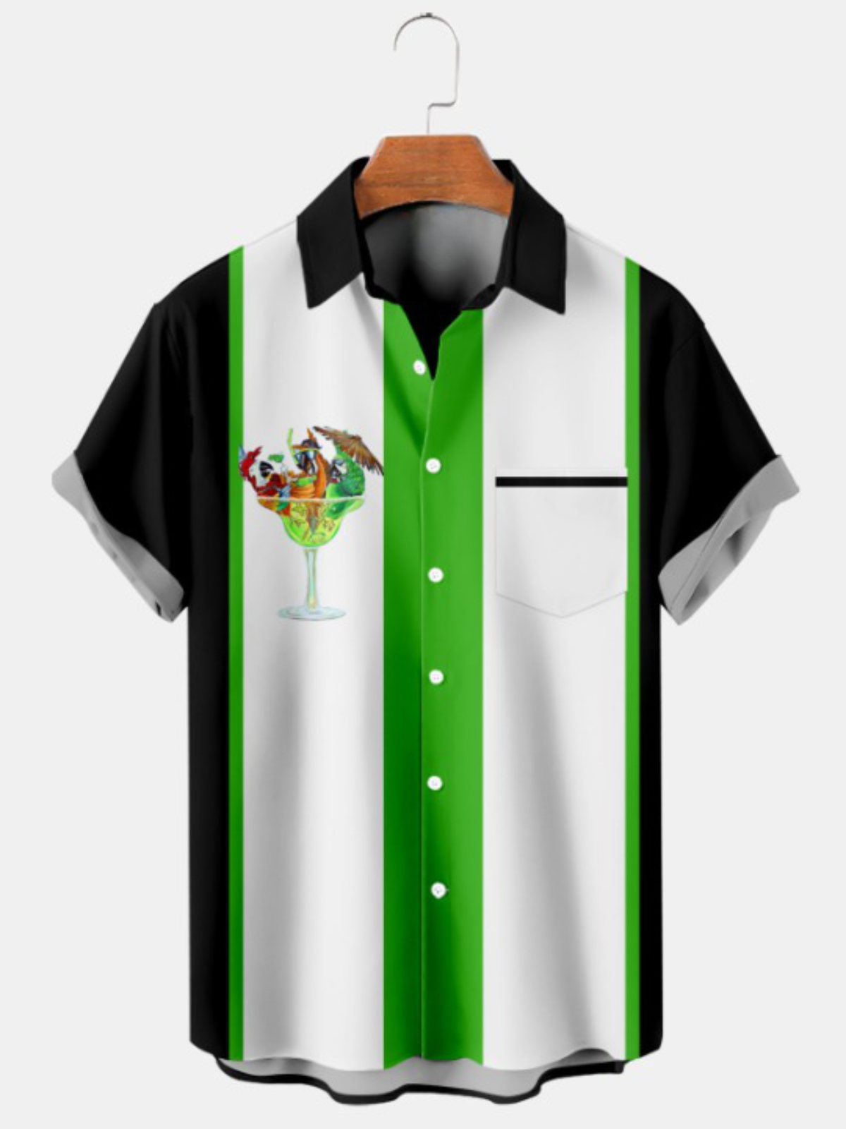 Stripe patterned And Parrot Print Bowling Shirt