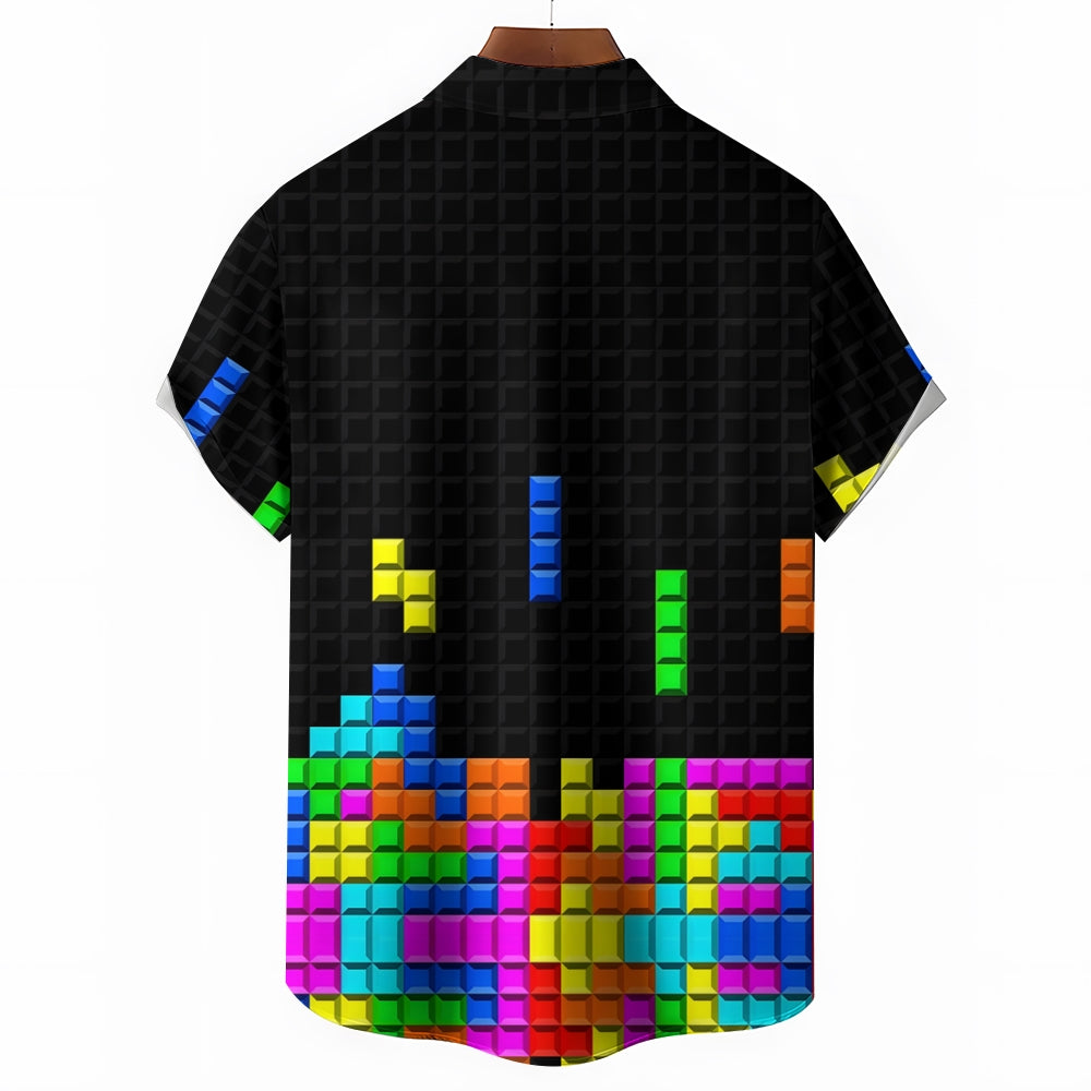 Tetris Print Casual Short Sleeve Shirt