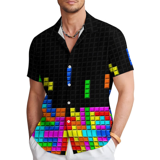 Tetris Print Casual Short Sleeve Shirt