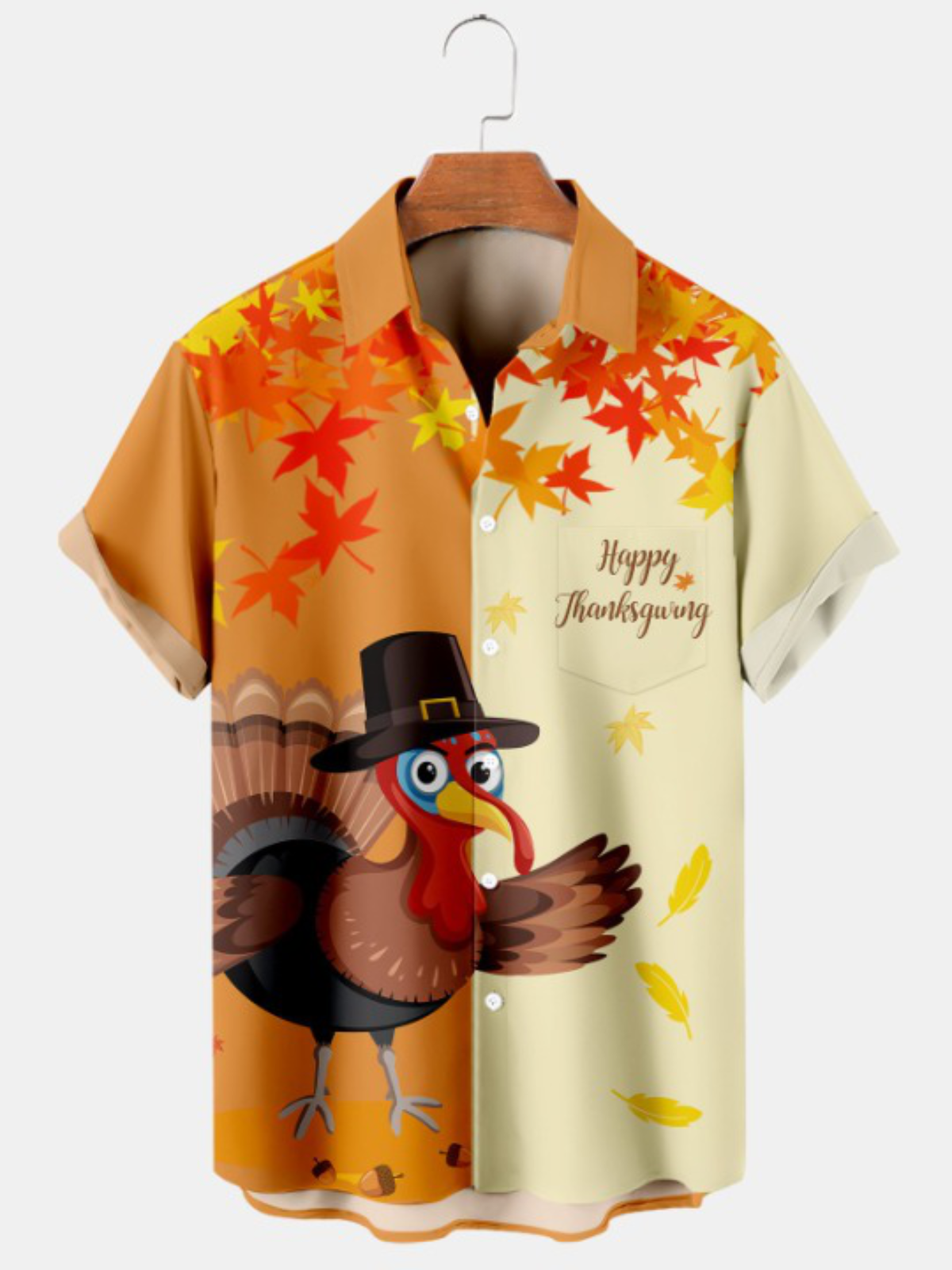 Happy Thanksgiving Print Short Sleeve Shirt