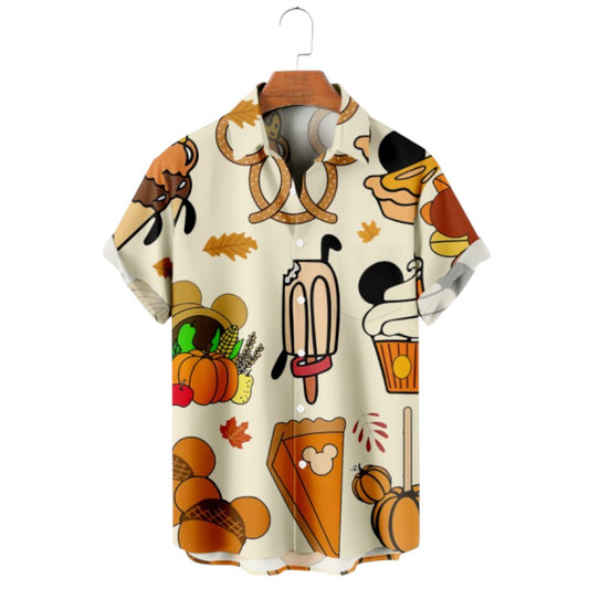 Thanksgiving Food Print Short Sleeve Shirt