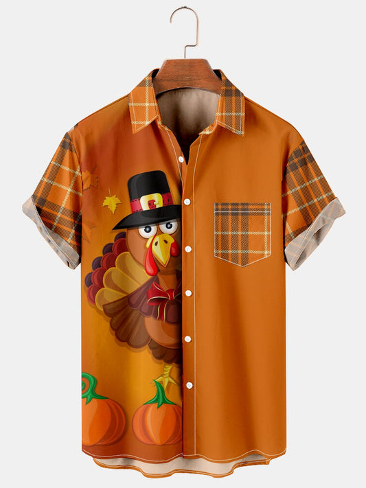 Thanksgiving Fun Turkey Plaid Short Sleeve Shirt