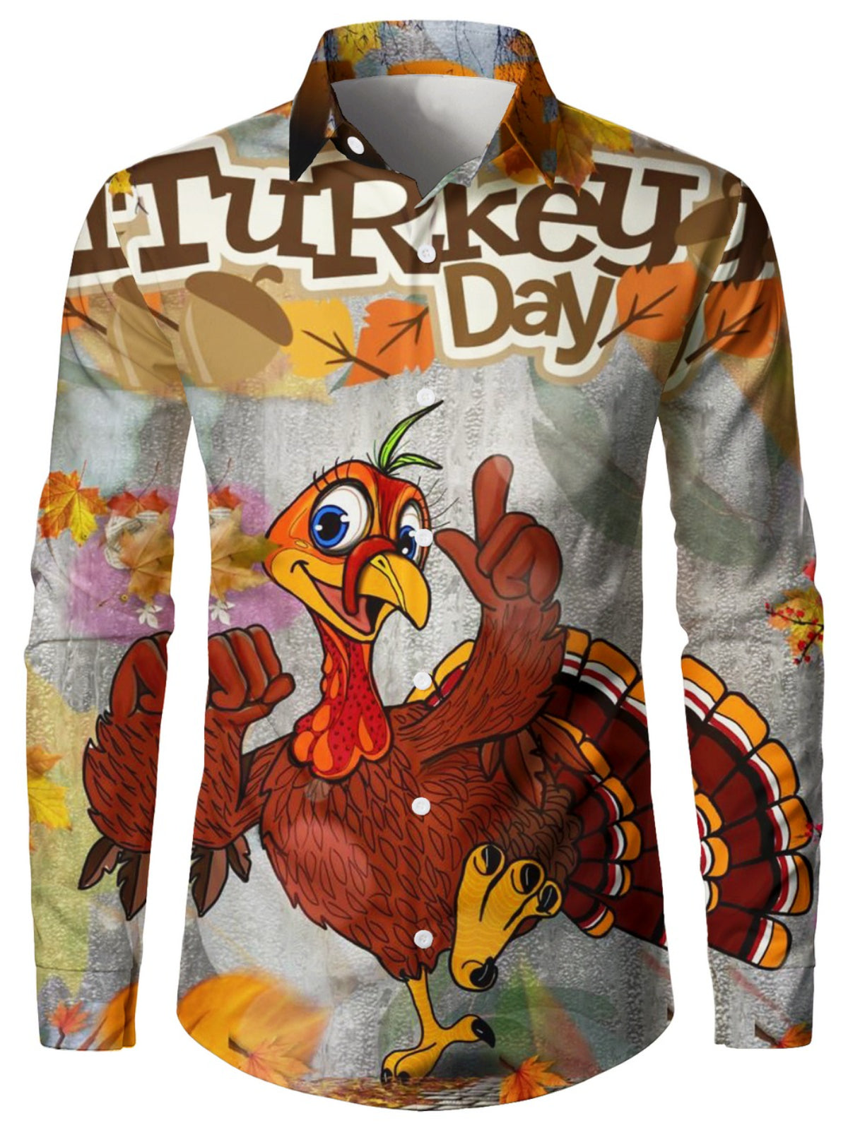 Thanksgiving Funny Turkey Print Button Up Shirt