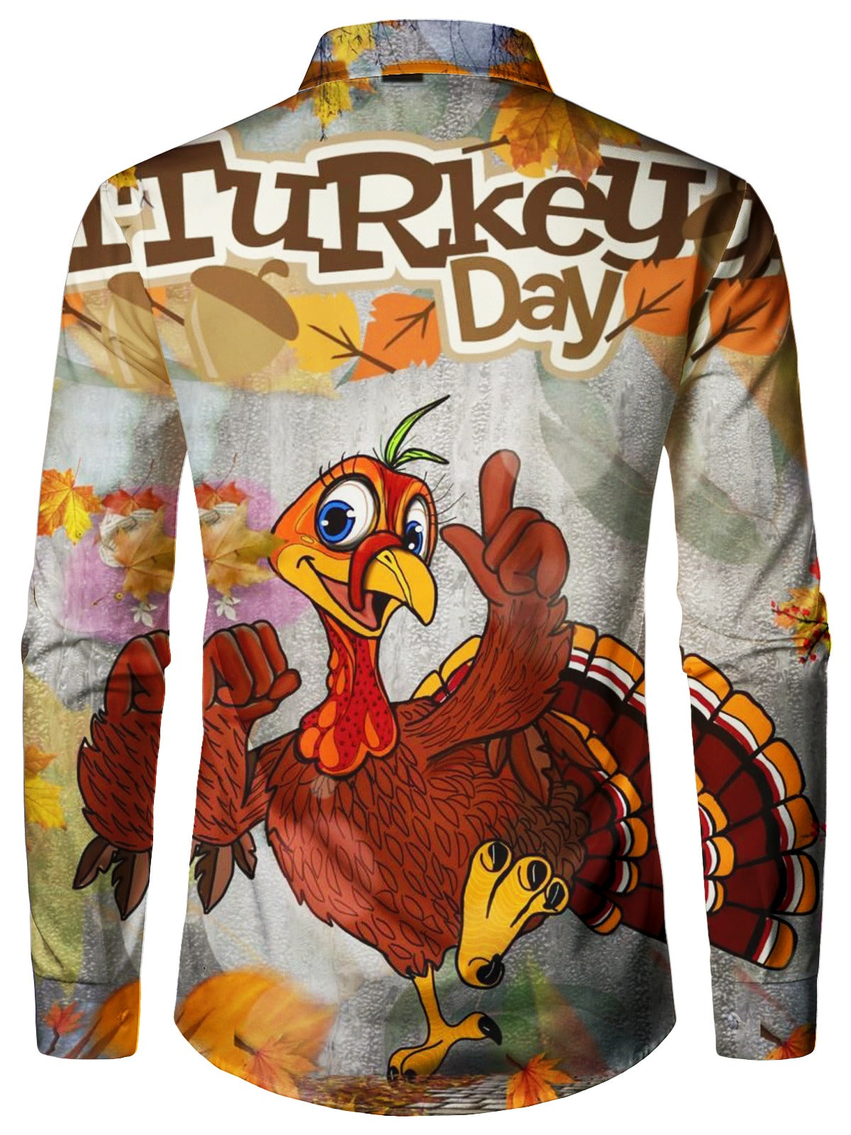 Thanksgiving Funny Turkey Print Button Up Shirt