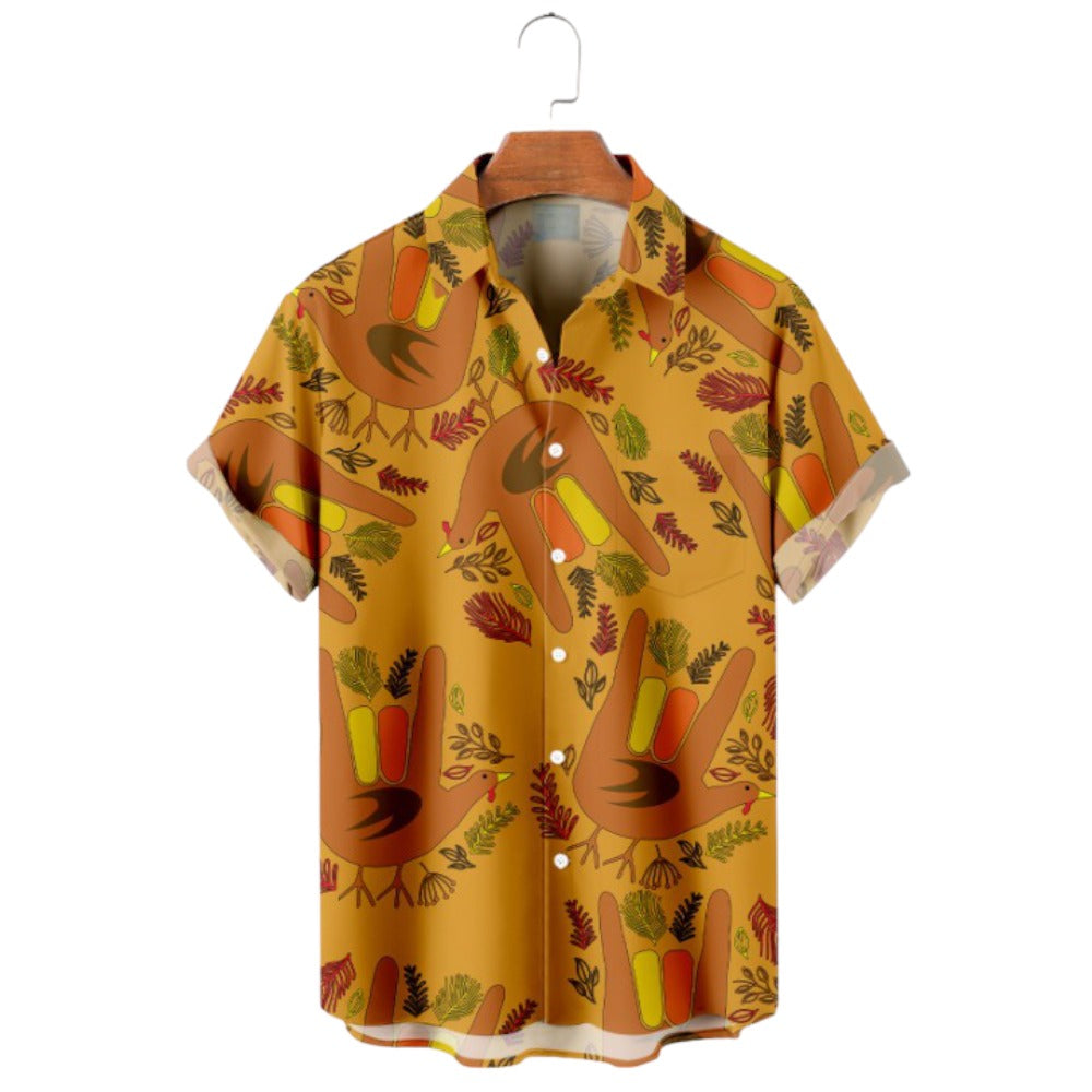 Thanksgiving Handprint Casual Short Sleeve Shirt