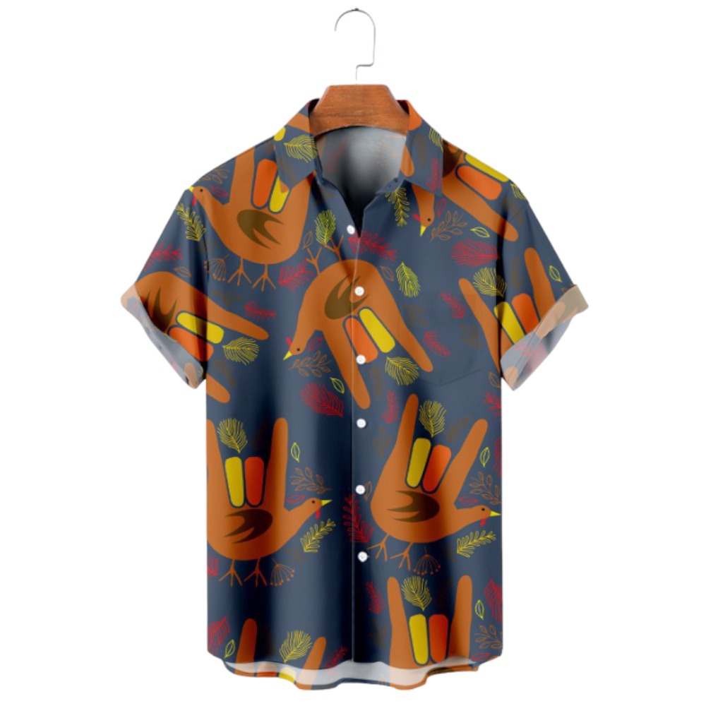 Thanksgiving Handprint Casual Short Sleeve Shirt