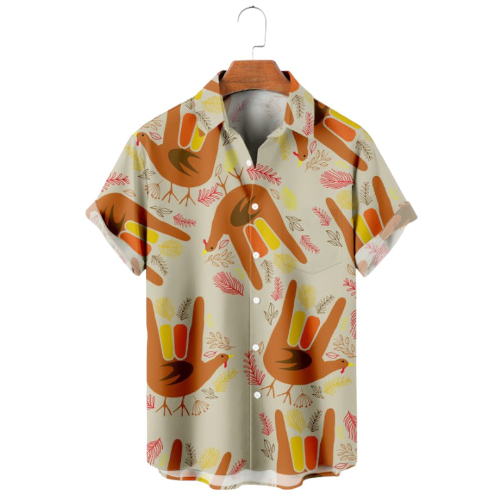 Thanksgiving Handprint Casual Short Sleeve Shirt