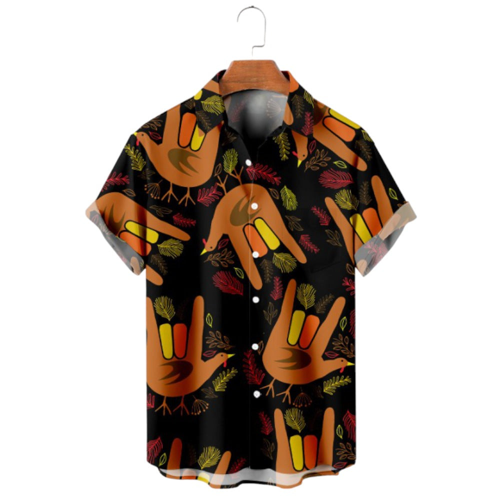 Thanksgiving Handprint Casual Short Sleeve Shirt