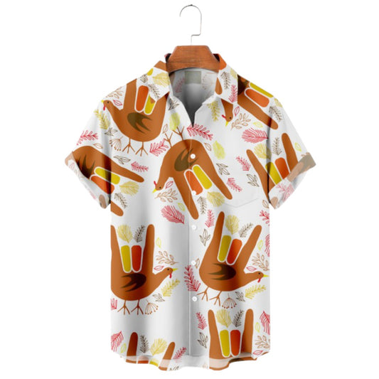 Thanksgiving Handprint Casual Short Sleeve Shirt