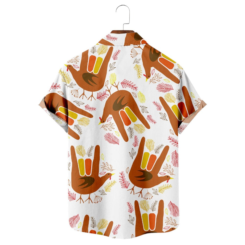 Thanksgiving Handprint Casual Short Sleeve Shirt