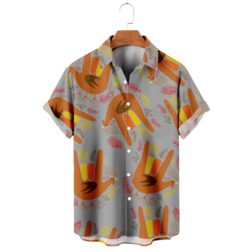 Thanksgiving Handprint Casual Short Sleeve Shirt