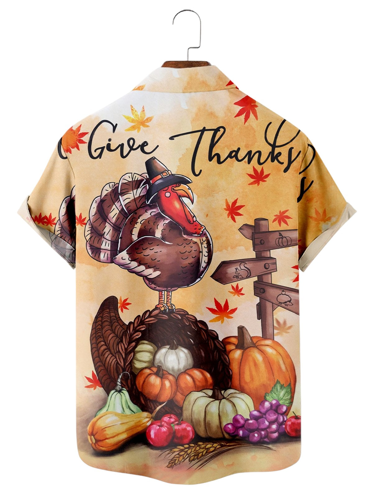 Thanksgiving Harvest Turkey Print Short Sleeve Shirt