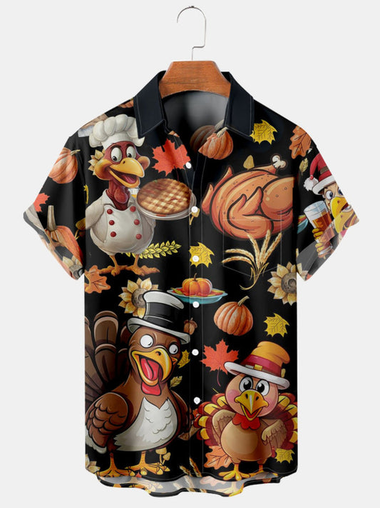 Thanksgiving Printed Pocket Short Sleeve Shirt