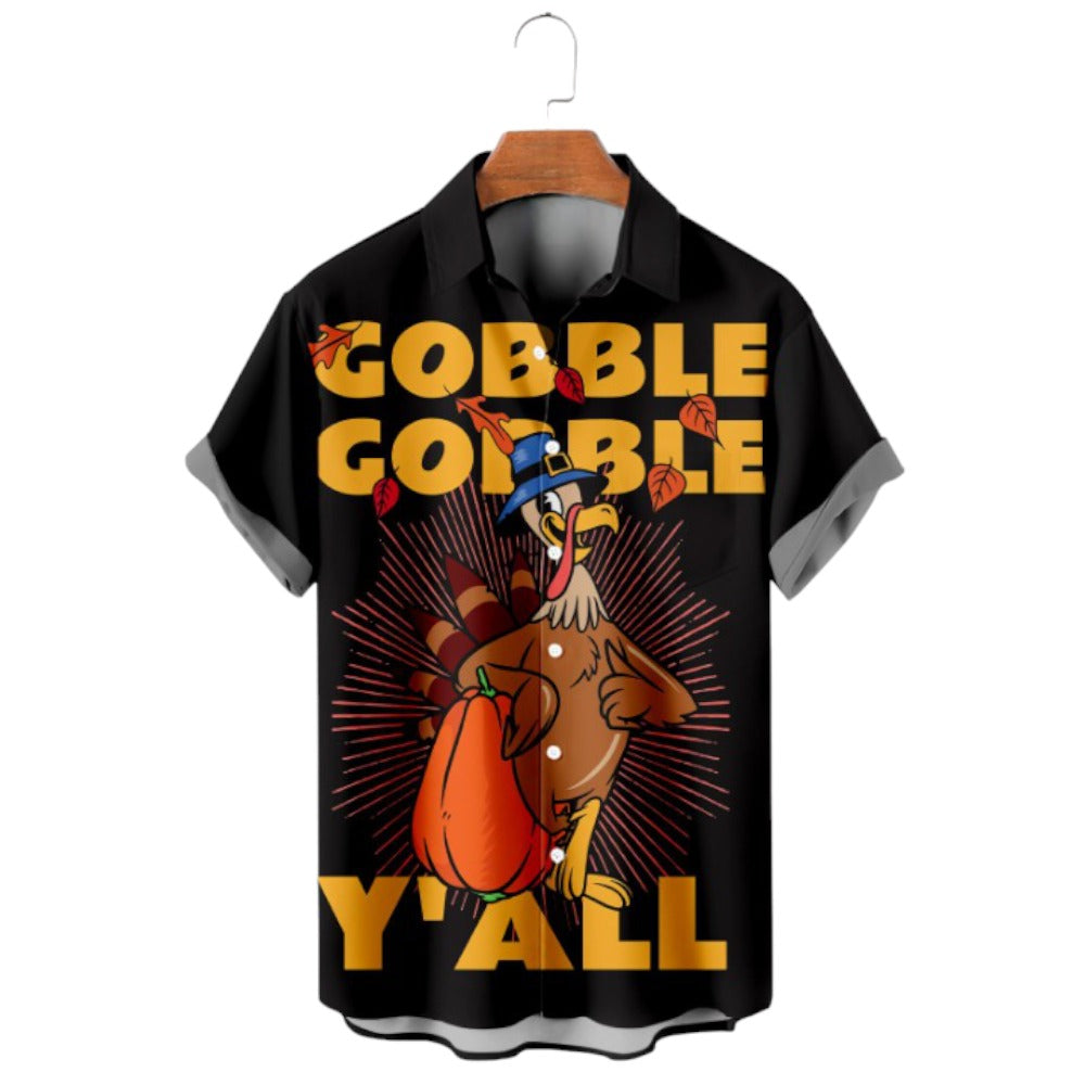 Thanksgiving Pumpkin Gobble Print Shirt