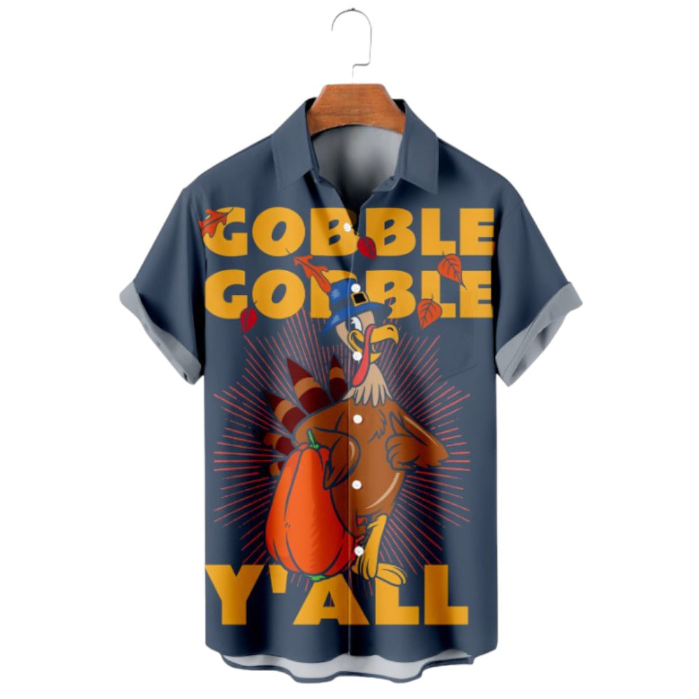 Thanksgiving Pumpkin Gobble Print Shirt