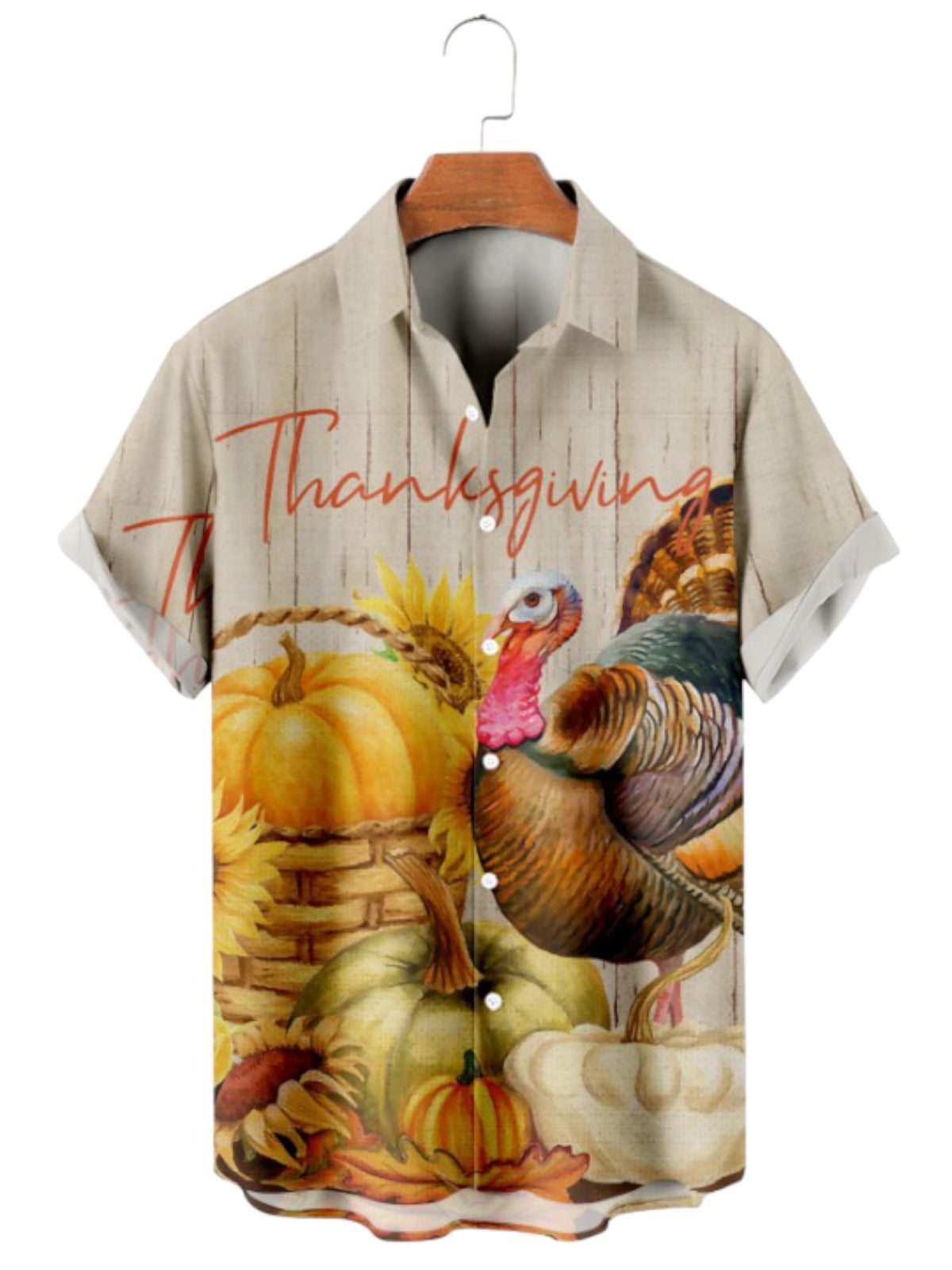 Pumpkin And Turkey Printed Short Sleeve Shirt