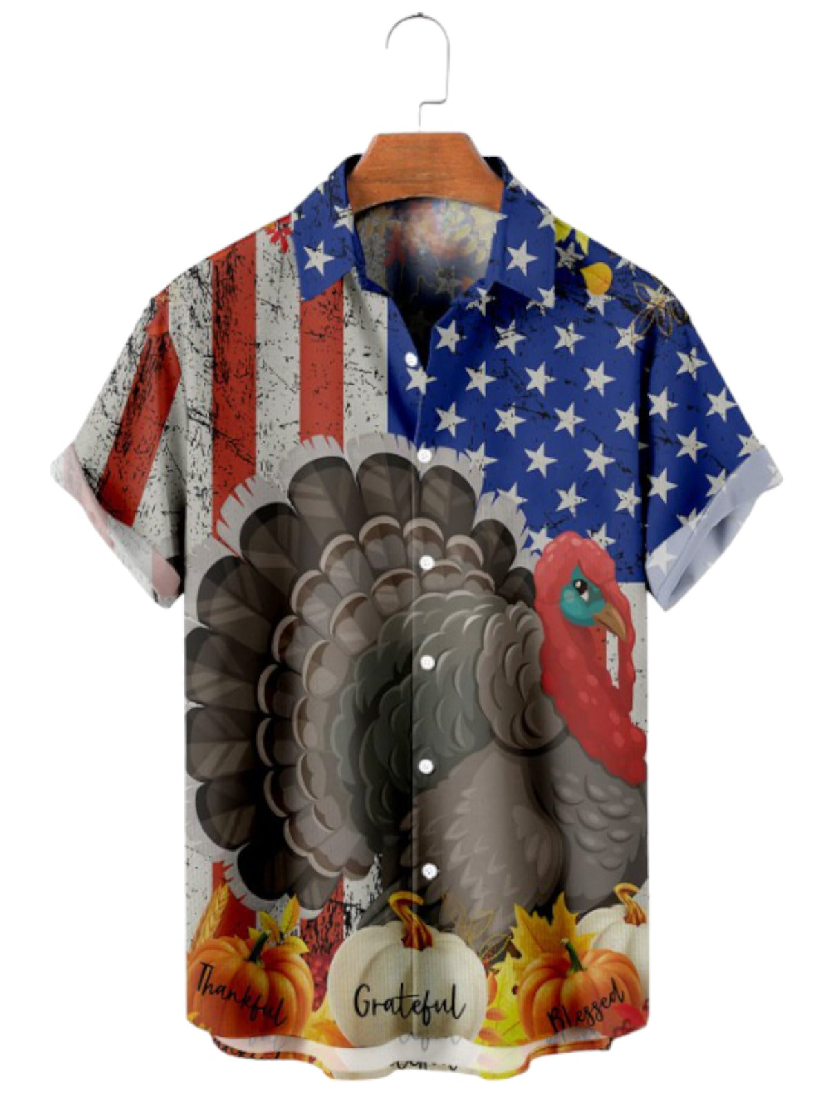 Thanksgiving Retro American Flag Print Shirt