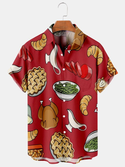 Thanksgiving Themed Turkey Print Short Sleeve Shirt