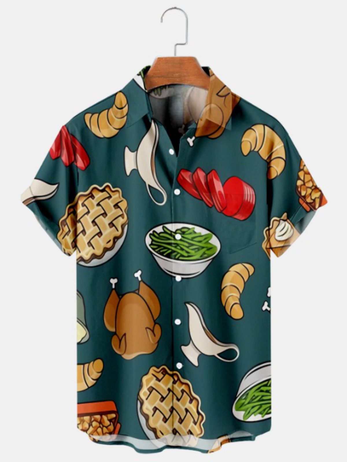 Thanksgiving Themed Turkey Print Short Sleeve Shirt