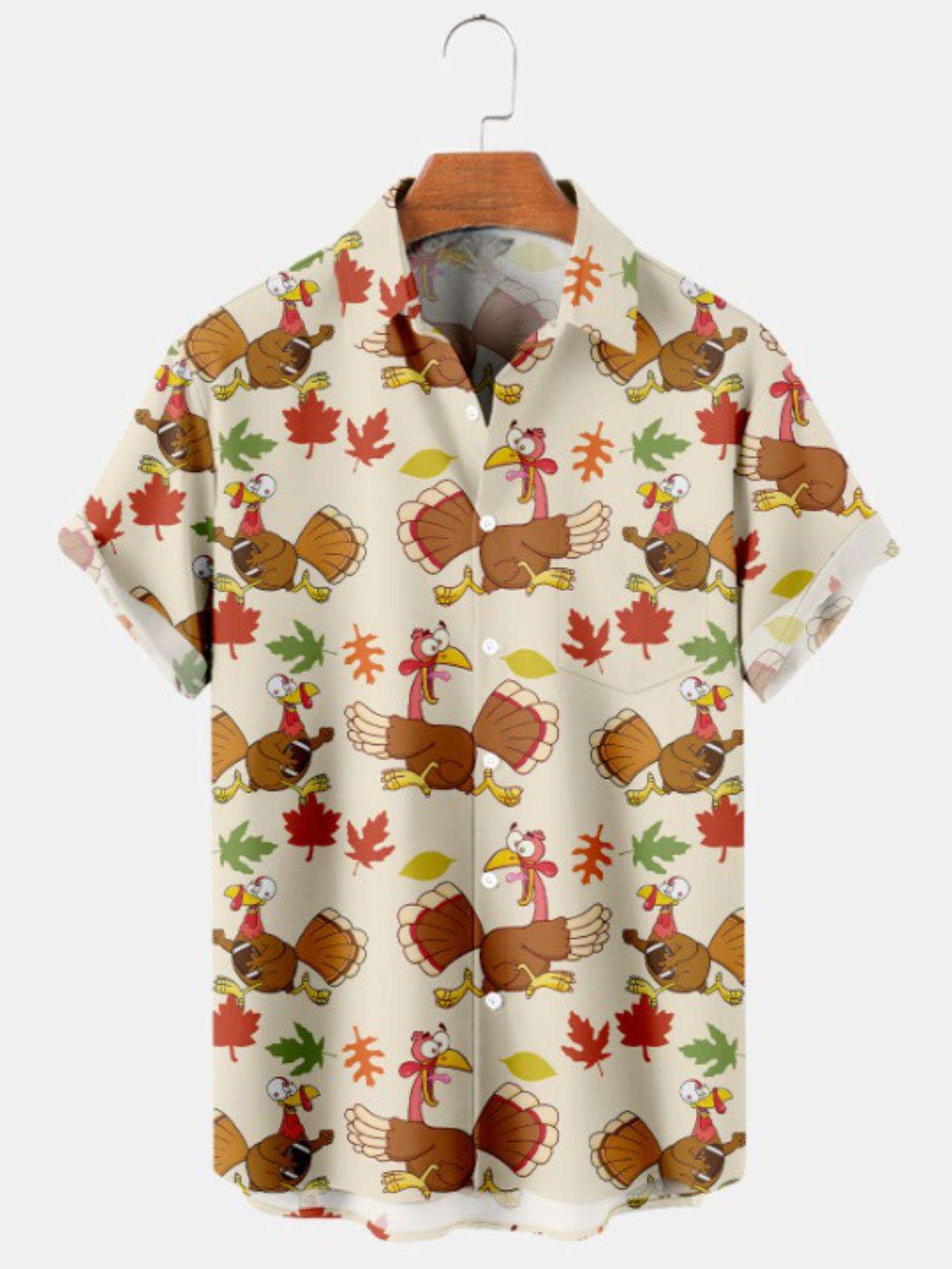 Thanksgiving Turkey Football Print Short Sleeve Shirt