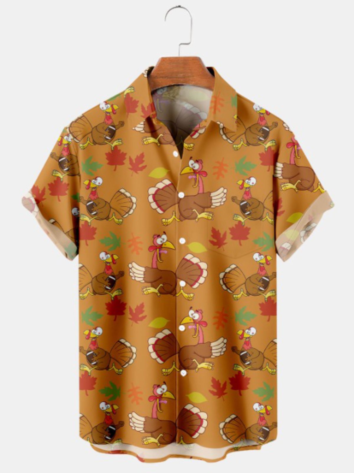 Thanksgiving Turkey Football Print Short Sleeve Shirt