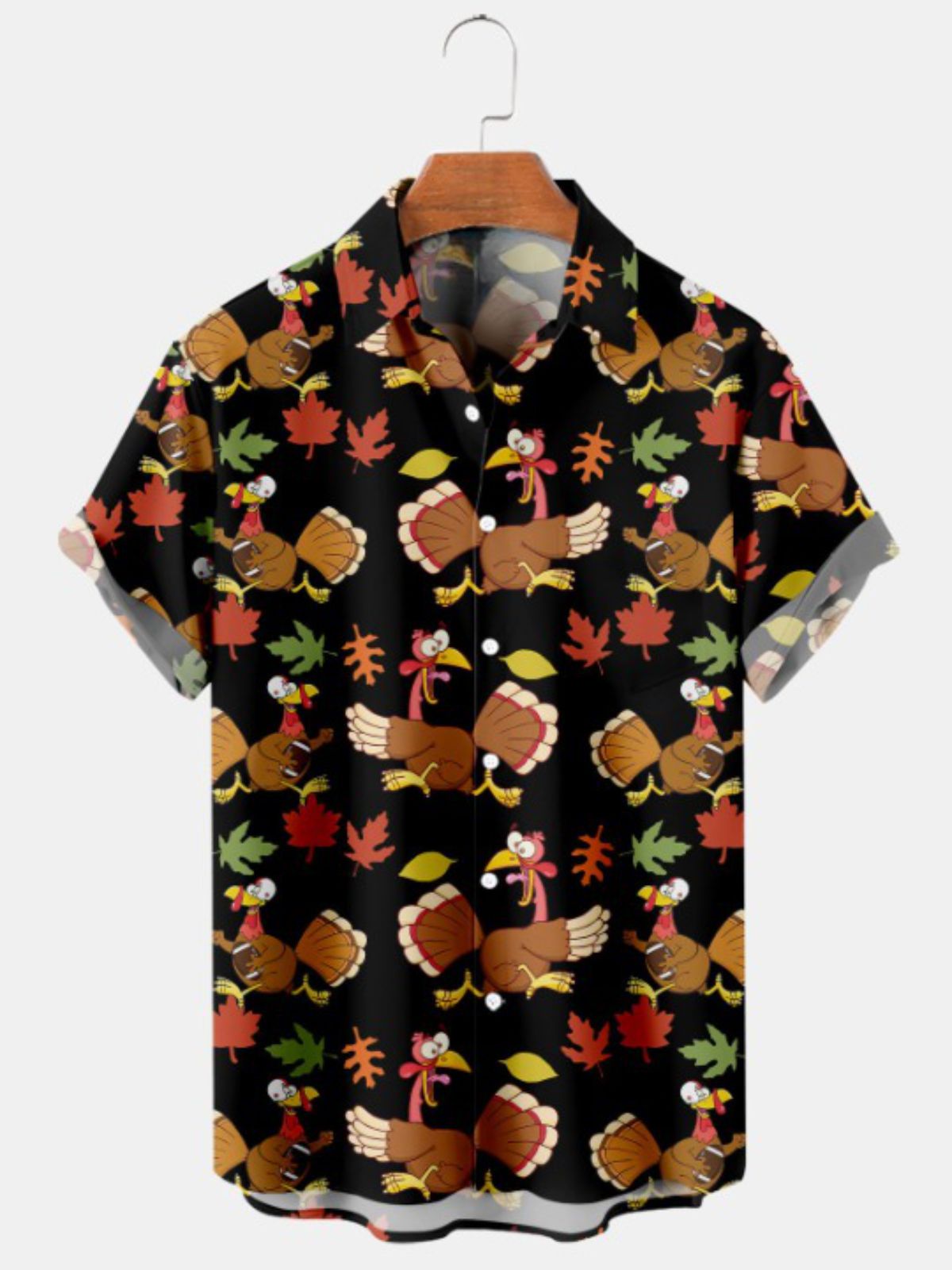 Thanksgiving Turkey Football Print Short Sleeve Shirt