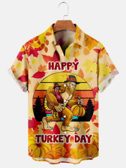Thanksgiving Turkey Print Short Sleeve Shirt