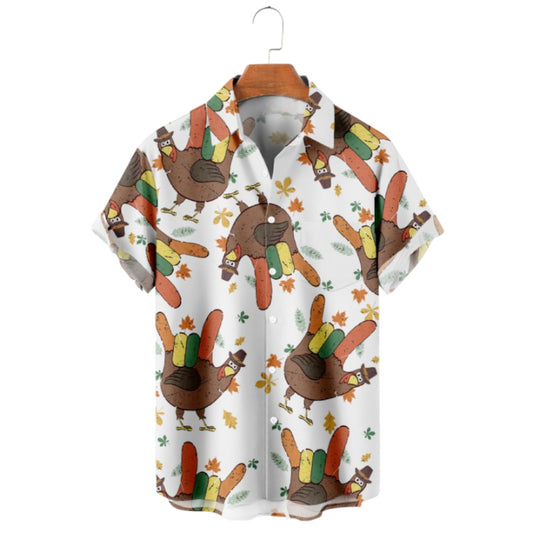 Thanksgiving Turkey Print Short Sleeve Shirt