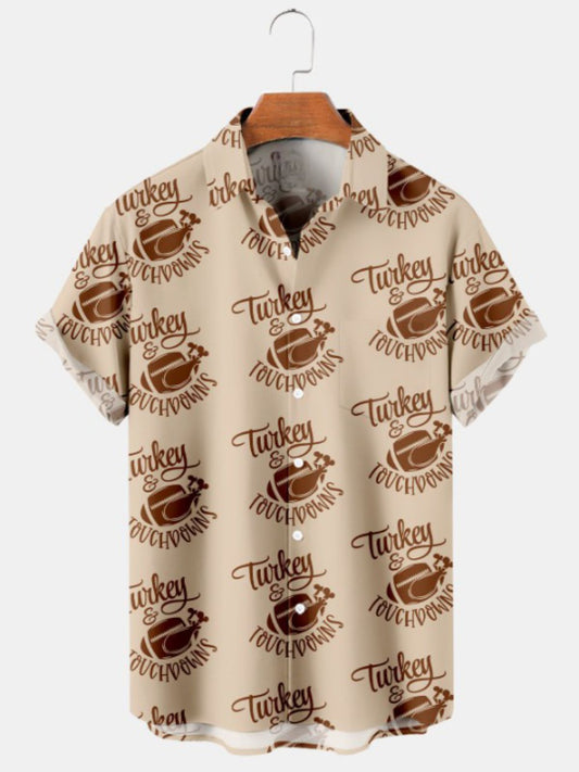 Thanksgiving Football Print Casual Short Sleeved Shirt