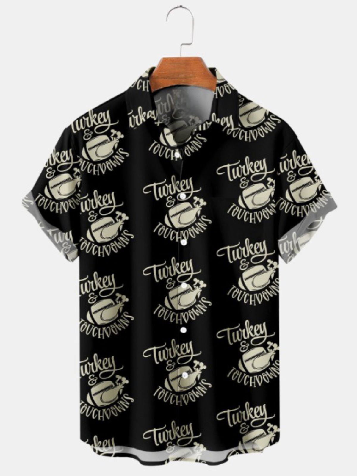 Thanksgiving Football Print Casual Short Sleeved Shirt