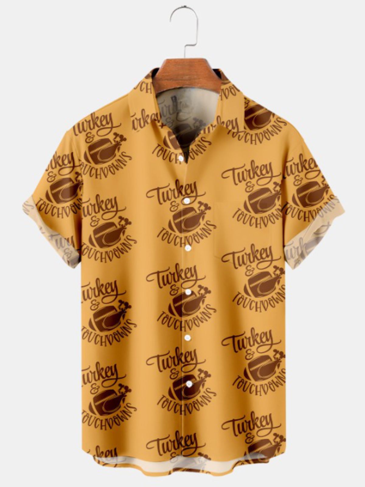 Thanksgiving Football Print Casual Short Sleeved Shirt