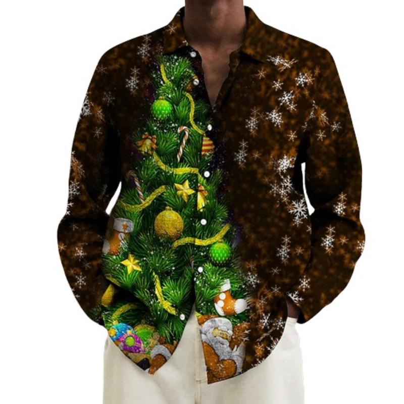 Tree Print Full Sleeve Christmas Partywear Shirt