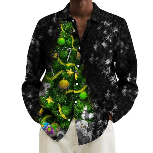 Tree Print Full Sleeve Christmas Partywear Shirt